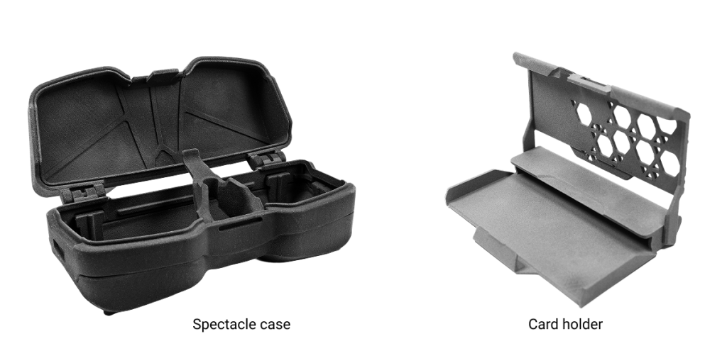 3D printed eyeglass case and card holder with functional hinges and compartments