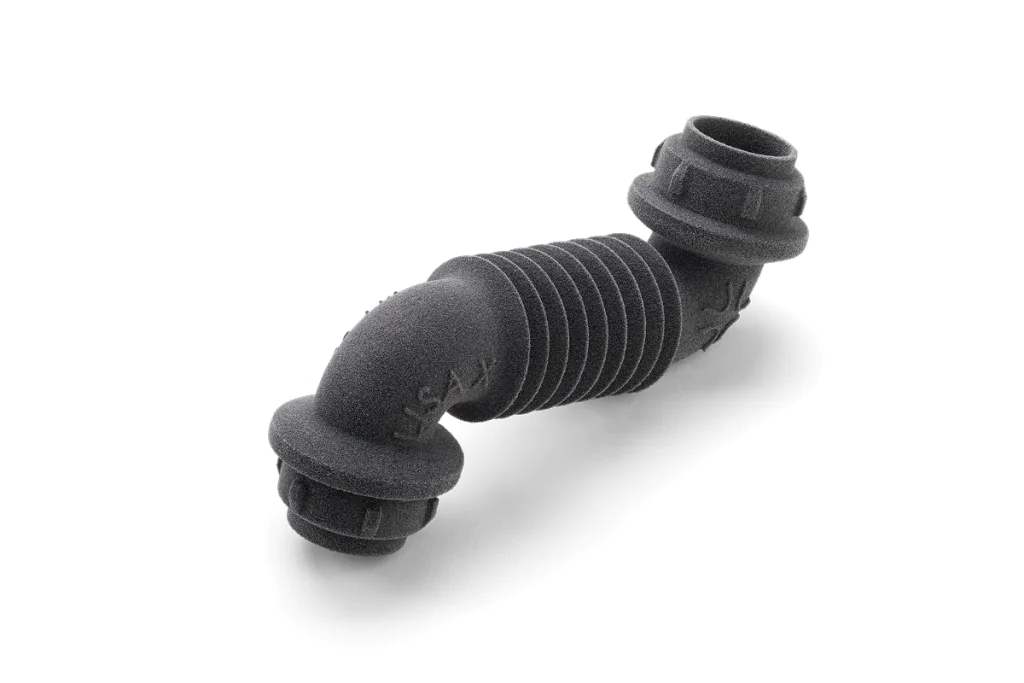 SLS 3D printed flexible end-use hose connector with ribbed structure