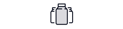 Icon showing material containers. Refers to types of filaments and powders used in additive manufacturing.