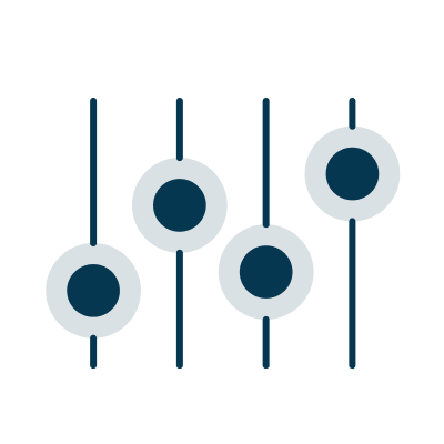 Open parameters icon with four adjustable sliders representing customization and flexibility